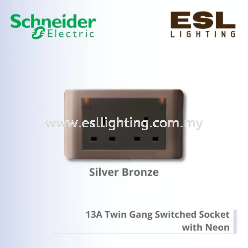 SCHNEIDER ZENcelo Series 13A Twin Gang Switched Socket with Neon E84T25N SZ