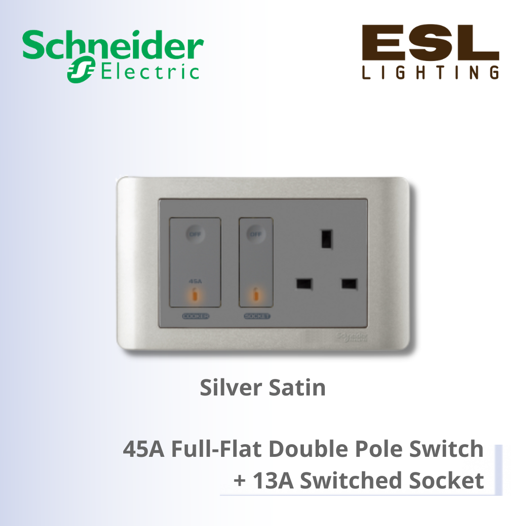 [DISCONTINUE] SCHNEIDER ZENcelo Series 45A Full-Flat Double Pole Switch + 13A Switched Socket E84T15D45N_SA