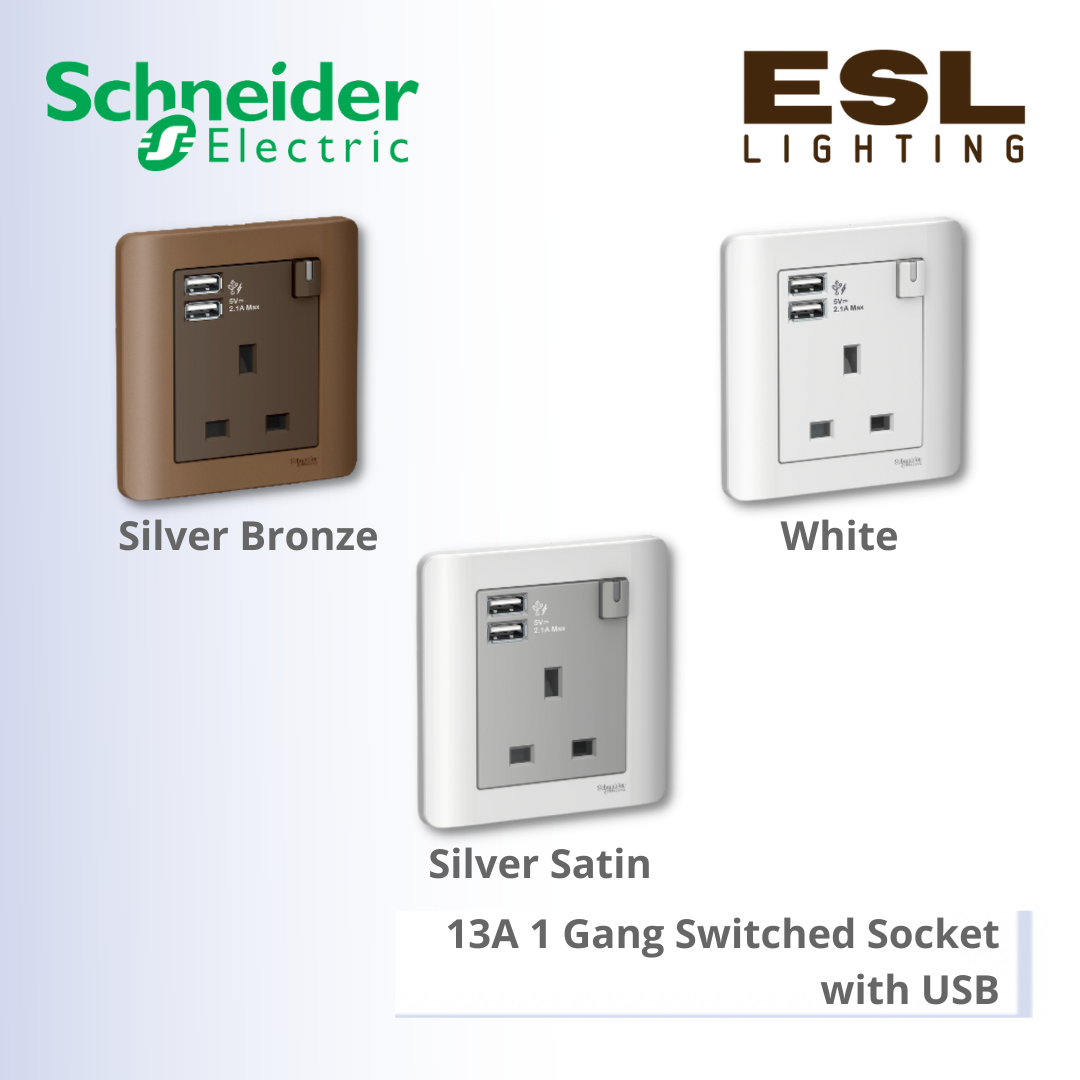 [DISCONTINUE] SCHNEIDER ZENcelo Series 13A 1 Gang Switched Socket with USB E8415USB_WE_G11