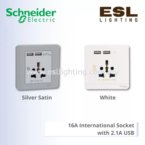 SCHNEIDER ZENcelo 16A International Socket with 2.1A USB E8442616USB_WE