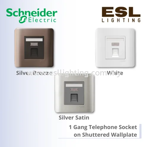 SCHNEIDER ZENcelo 1 Gang Telephone Socket on Shuttered Wallplate E8431RJS4 WE