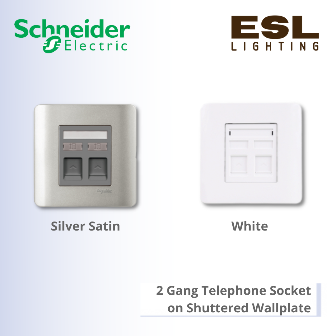 [DISCONTINUE] SCHNEIDER ZENcelo 2 Gang Telephone Socket on Shuttered Wallplate E8432RJS4 WE