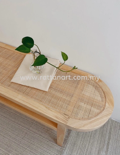 WOODEN BENCH WITH RATTAN NETTING