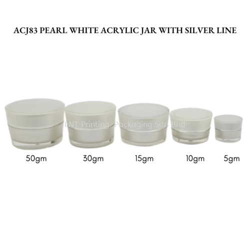 ACJ83 PEARL WHITE ACRYLIC JAR, PEARL WHITE CAP SILVER LINE