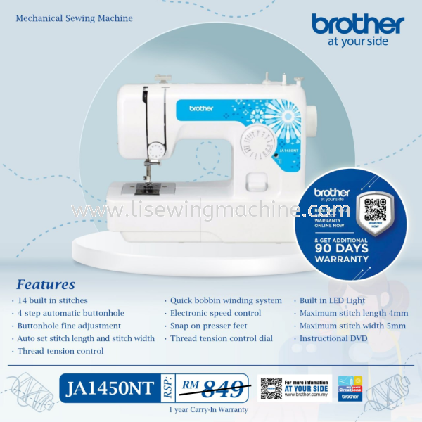 JA1450NT - Brother Sewing Machine Mesin Jahit Rumah Mesin Jahit Kegunaan Rumah - BROTHER Johor Bahru (JB), Malaysia Supply, Sell, Repair | Perniagaan Mesin Jahit Li