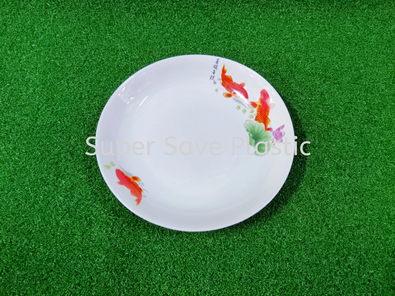 8" RED CARP FISH ROUND RICE PLATE