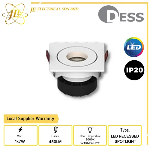 DESS GLJN9702-1x7W 450LM 240VAC 15D IP20 L75MM 3000K WARM WHITE LED RECESSED SPOTLIGHT