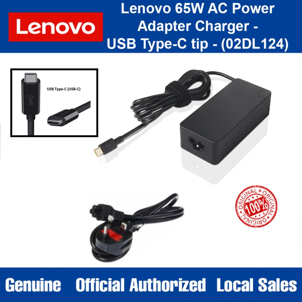 02DL124 Lenovo 65W AC Power Adapter Charger 3-Pin Plug USB Type-C tip