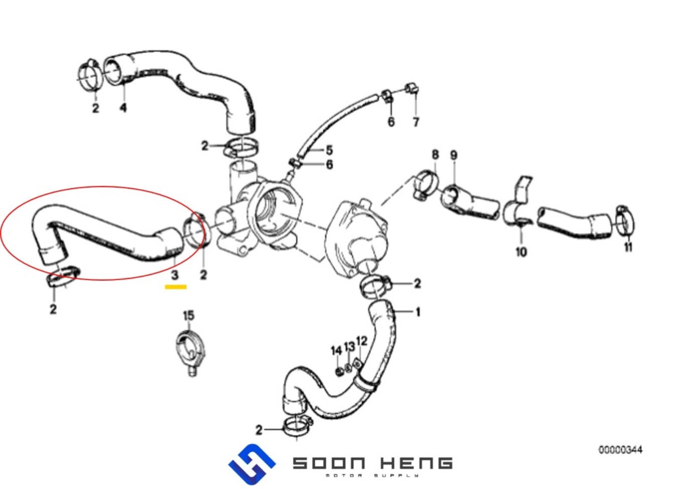 BMW E21, E30, E12 and E28 with Engine M20 - Coolant Hose (LEMFORDER)