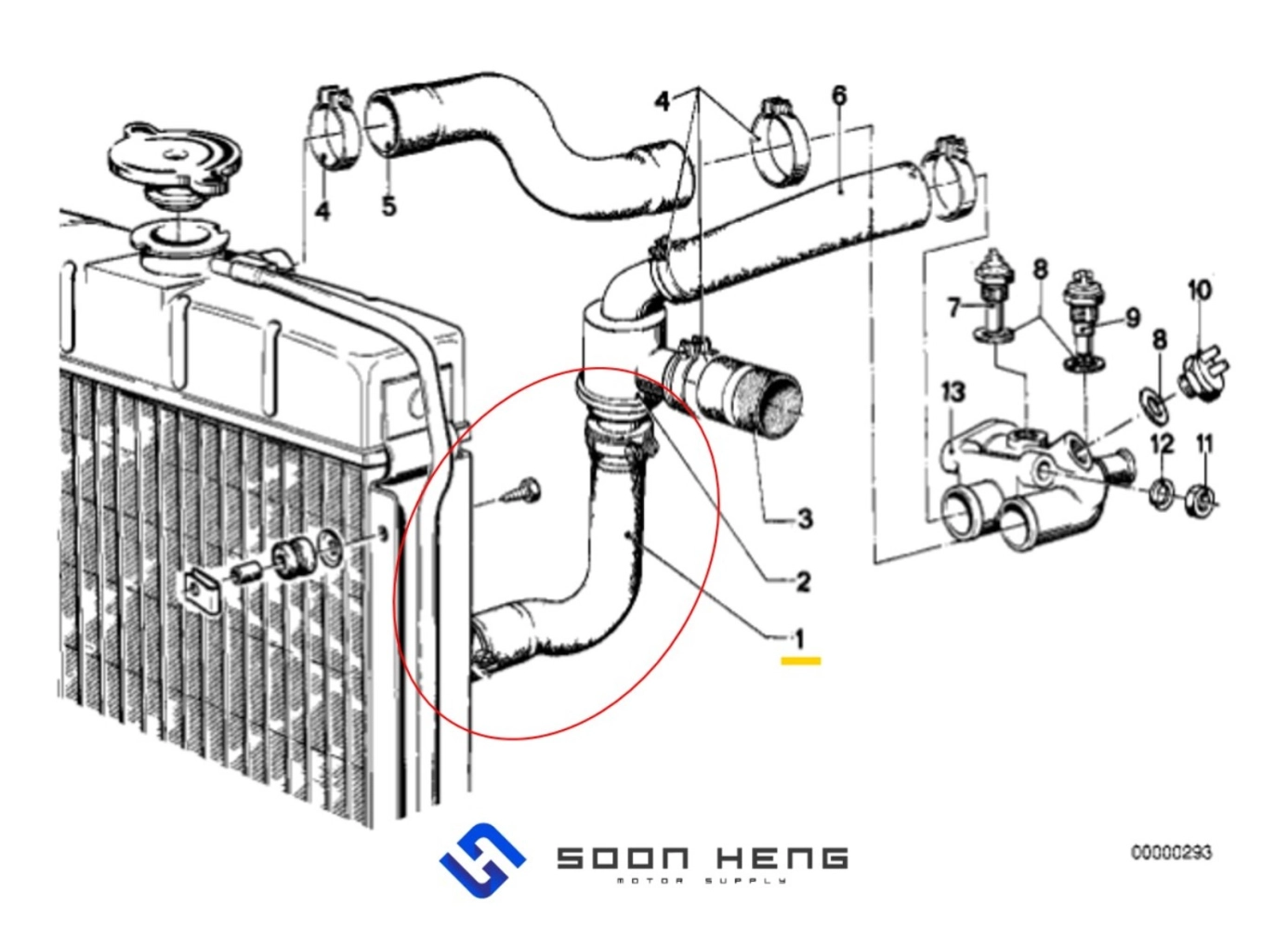 BMW E12 with Engine 518I and 520I - Coolant Hose (VORWERK)