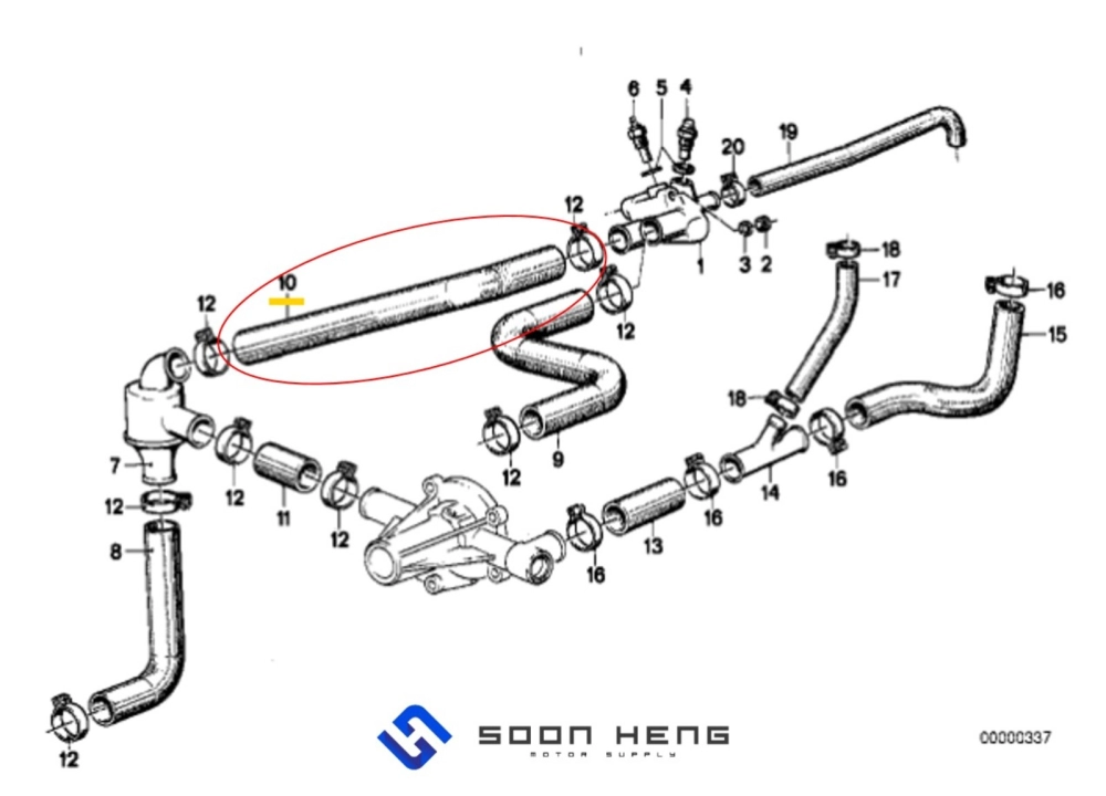 BMW E21, E12 and 1502 - 2002tii - Coolant Hose (Original BMW)