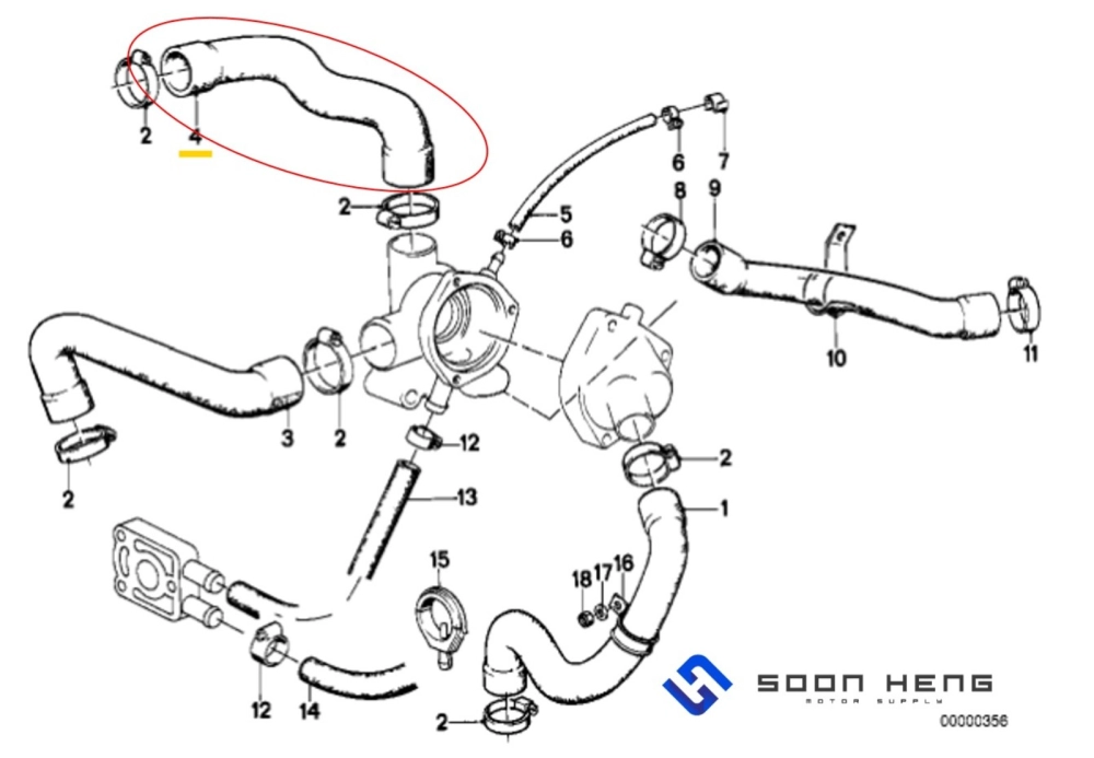 BMW E28 with Engine 520I - Coolant Hose (LEMFORDER)