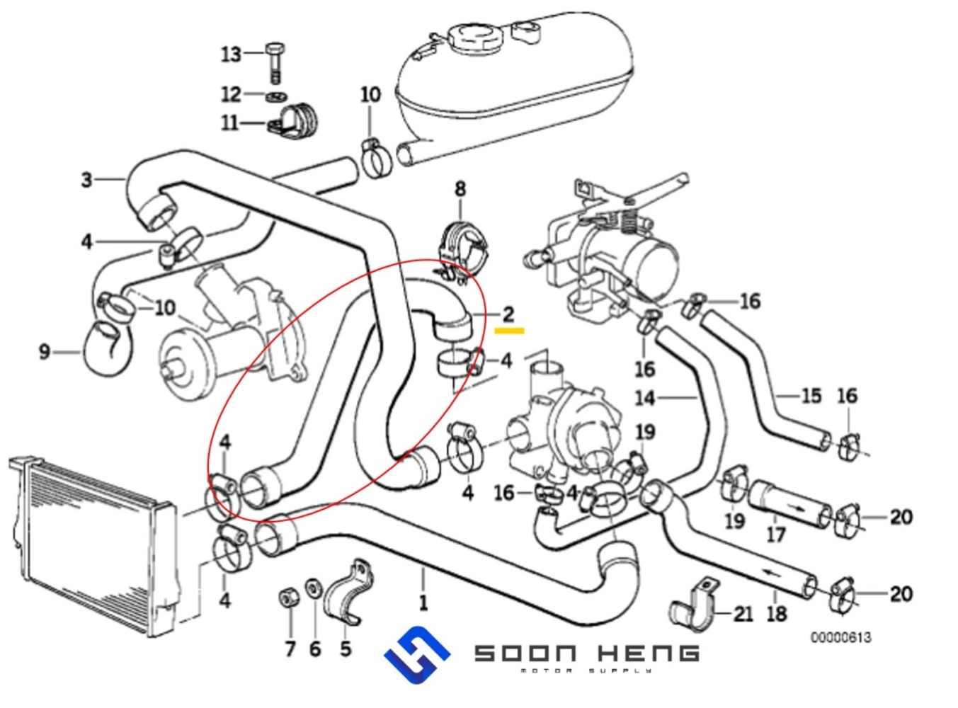 BMW E30 with Engine 320i/ 323i - Radiator Hose (Top) (OEM)