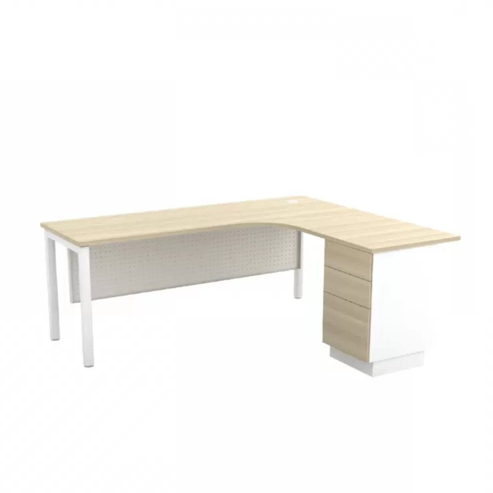 L-Shape Executive Table With Aluminium Front Panel and Drawer | Office Table Penang
