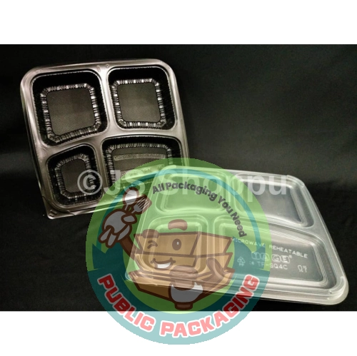 4 Compartment Lunch Box (50pcs卤) BX-SQ4C / Disposable PP Lunch Box / Kotak Nasi