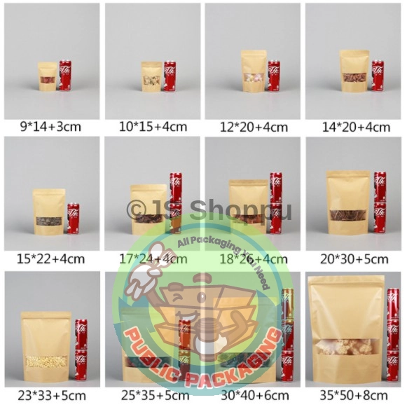 Brown Kraft Paper Zipper Bag / Zip Lock Bag / Ziplock Stand Up Bag / Kraft Paper Packaging Bag / stand Zip