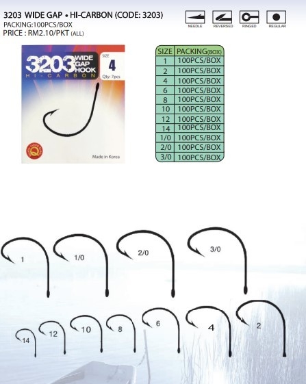 3203 WIDE GAP HI- CARBON (100PCS PER BOX) 3203 Hook Fishing Hook Penang, Malaysia, Bukit Mertajam Supplier, Importer, Supply, Supplies | Oceantac Sdn Bhd