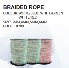 BRAIDED ROPE (WHITEBLUE, WHITEGREEN,WHITERED)(SIZE 3MM,4MM,5MM,6MM)T0200 Fishing Rope/Bag Fishing Net Penang, Malaysia, Bukit Mertajam Supplier, Importer, Supply, Supplies | Oceantac Sdn Bhd