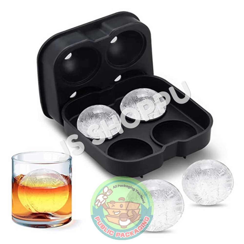 4-Large Ice Cube Ball Mold / Maker / Whiskey Round Mould / Ice