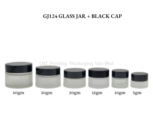 GJ124 FROSTED GLASS JAR BLACK CAP