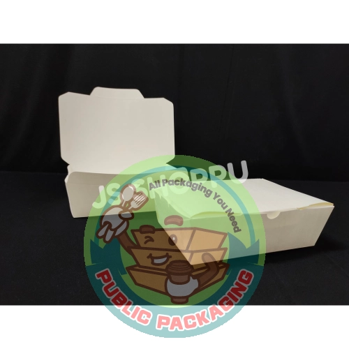 Large Paper Lunch Box - White (50pcs卤)(ABBA) / Disposable Paper Lunch Box - Kotak Nasi Kertas