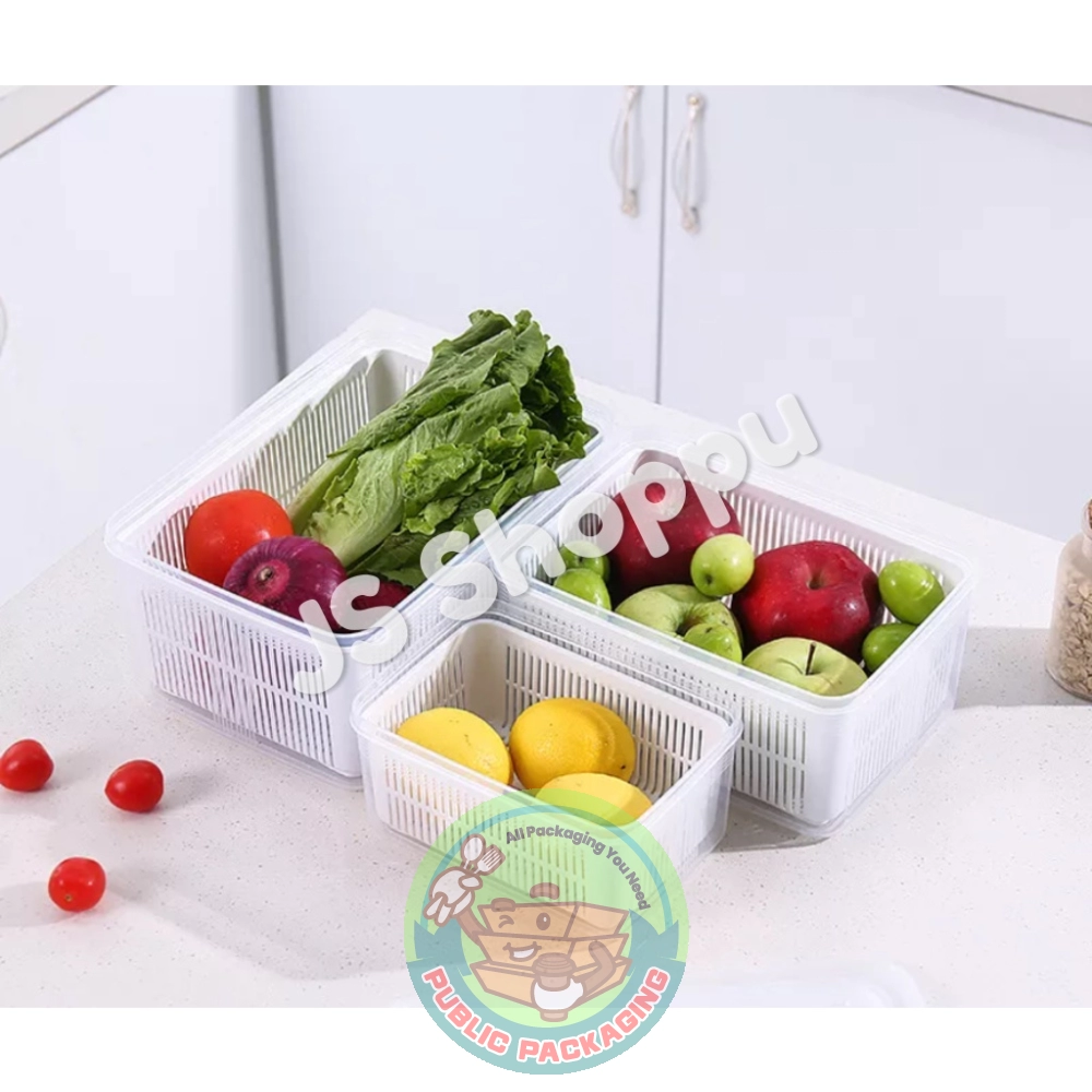 Refrigerator Food Storage Box with Drain Layer and Lid