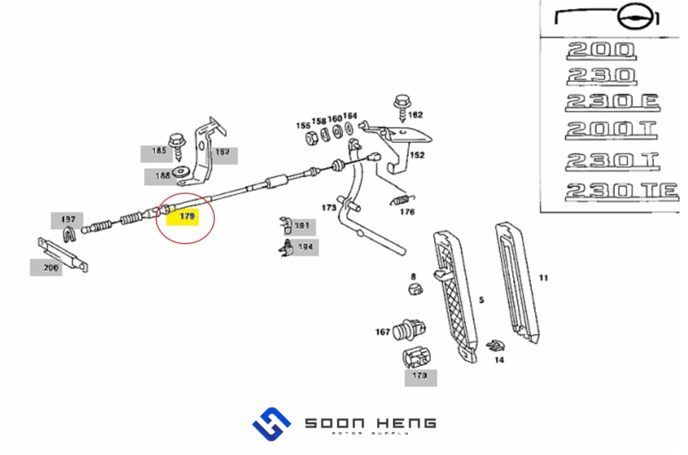 Mercedes-Benz W123, C123 and S123 - Accelerator Cable (GEMO)