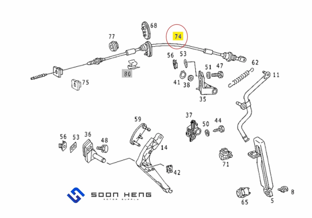 Mercedes-Benz W124 and S124 with Diesel Engine 200D & 250D - Accelerator Cable (Original MB)