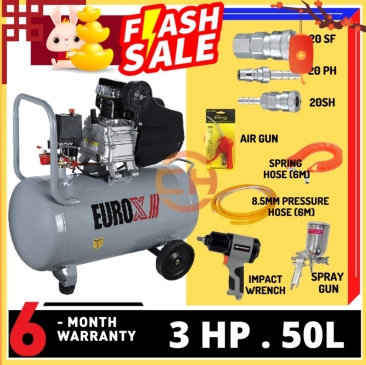 EUROPOWER EUROX EAX3050 EAW3050 AIR COMPRESSOR 3.0HP 50LITRE COMBO SET