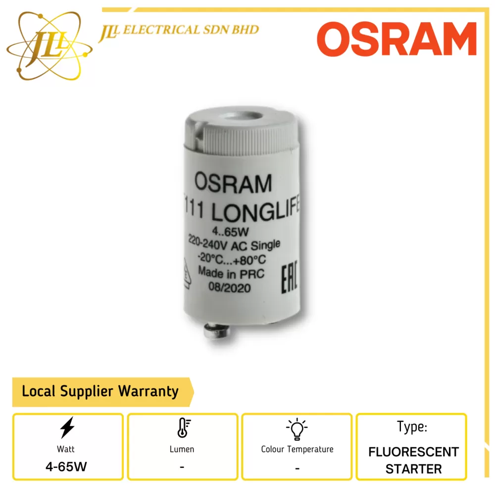 OSRAM ST111 4-65W FLUORESCENT STARTER Kuala Lumpur (KL), Selangor, Malaysia  Supplier, Supply, Supplies, Distributor | JLL Electrical Sdn Bhd