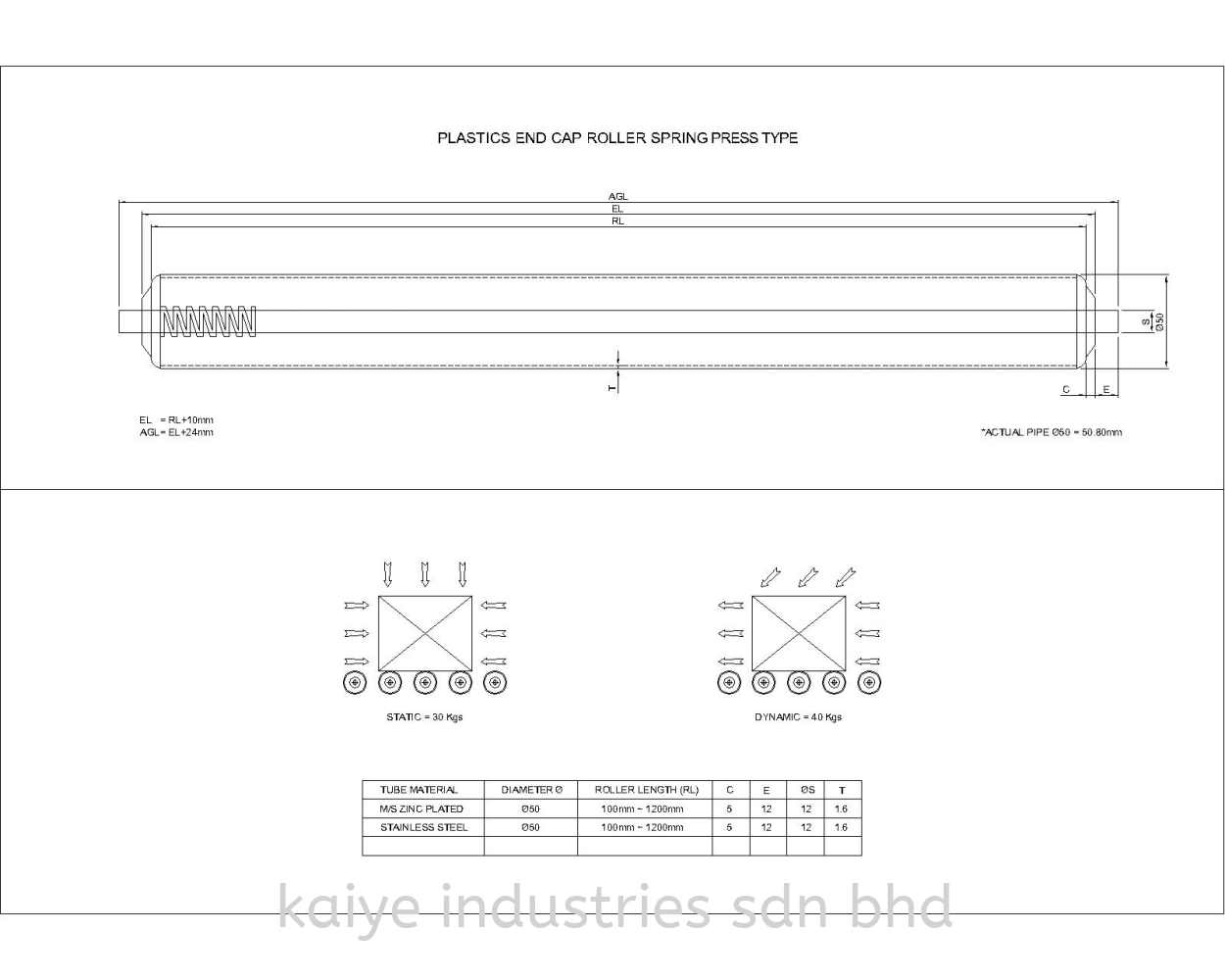 Gravity Roller c/w Spring Press Dia.50mm