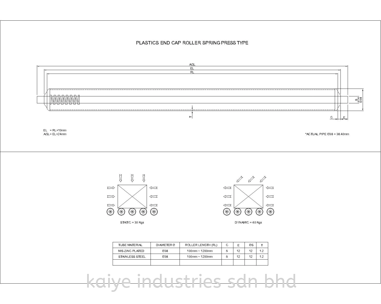 Gravity Roller c/w Spring Press 38mm