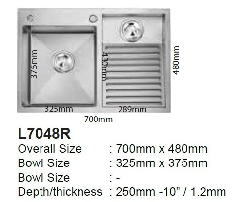 LAUNDRY SINK SUS304 RIGHT 700x480mm
