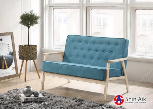 SS2076-2GR(KD) Turquoise Green & Whitewash Mid-Century Fabric Upholstered 2 Seater Wooden Sofa