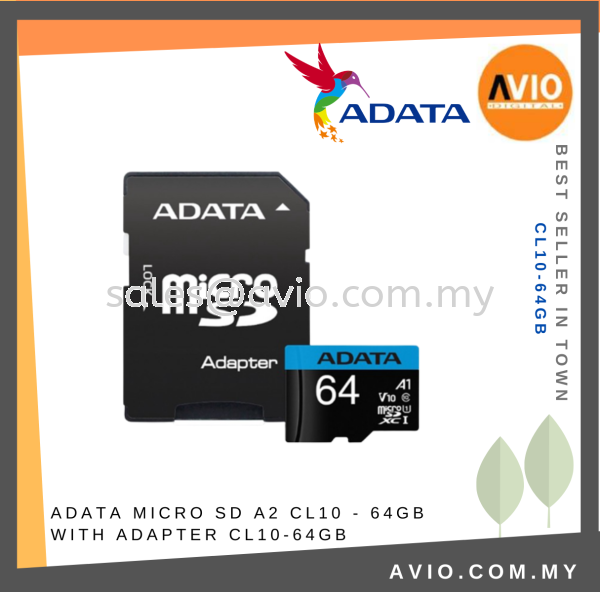 ADATA Taiwan 64GB Micro SD Card A2 CL10 - 64GB With SD Adapter Adaptor 100/25MB/S Speed CL10-64GB STORAGE Johor Bahru (JB), Kempas, Johor Jaya Supplier, Suppliers, Supply, Supplies | Avio Digital