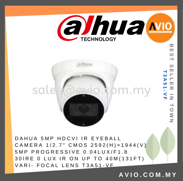 Dahua 5MP 5 Megapixel IP67 Outdoor Weatherproof Varifocal 2.7~12mm Lens Turret Dome Analog CCTV Camera 40m IR T3A51-VF CVI ANALOG CAMERA DAHUA Johor Bahru (JB), Kempas, Johor Jaya Supplier, Suppliers, Supply, Supplies | Avio Digital