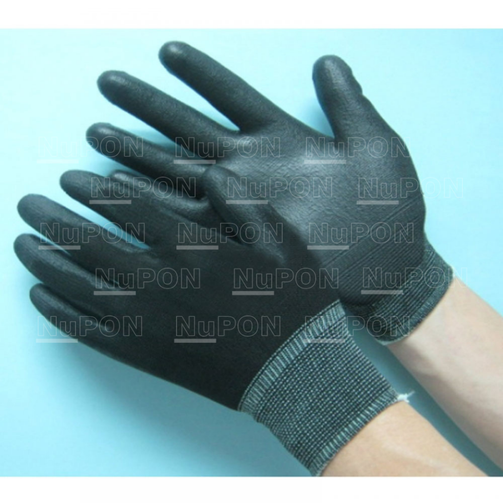 Black Nylon PU Black Palm Coated Gloves