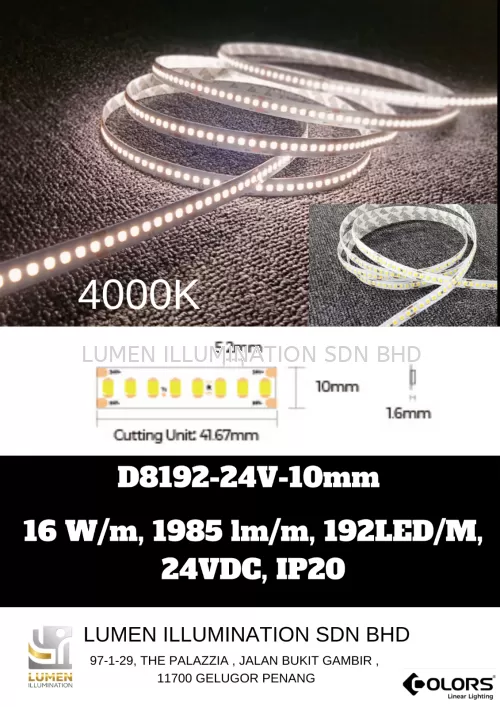 D8192-24V-10mm LED STRIP - 24VDC , 4000K, 16W/m, 1985lm/m