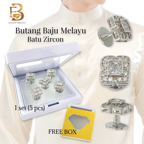 Elegant Brooch Eksklusif Butang Baju Melayu Batu Zircon [FREE BOX] Malay Button Cubic Zirconia Muslimin Nikah - Elegant Brooch Store