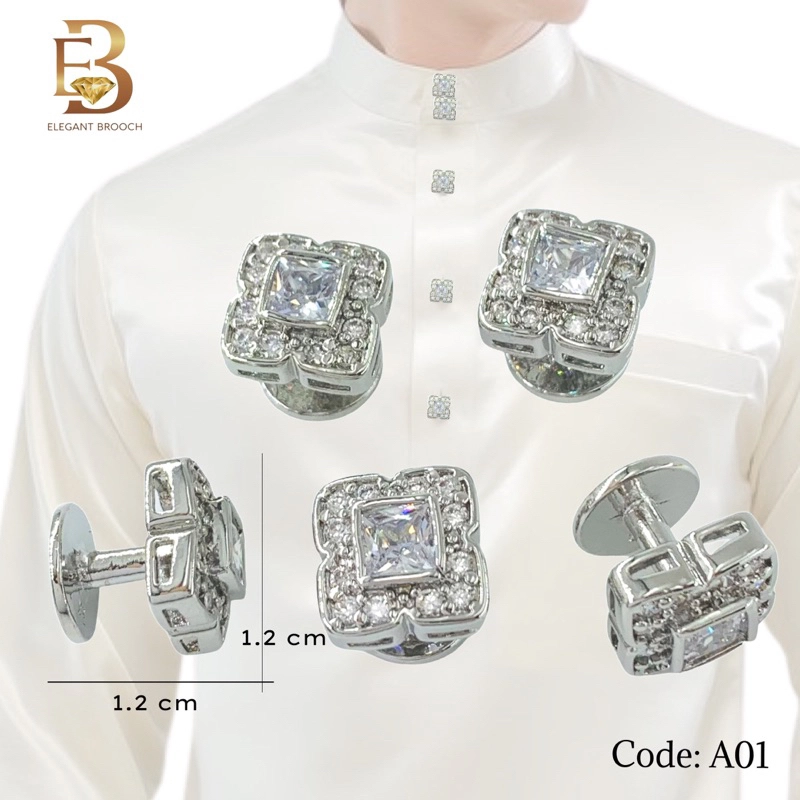 Elegant Brooch Eksklusif Butang Baju Melayu Batu Zircon [FREE BOX] Malay Button Cubic Zirconia Muslimin Nikah