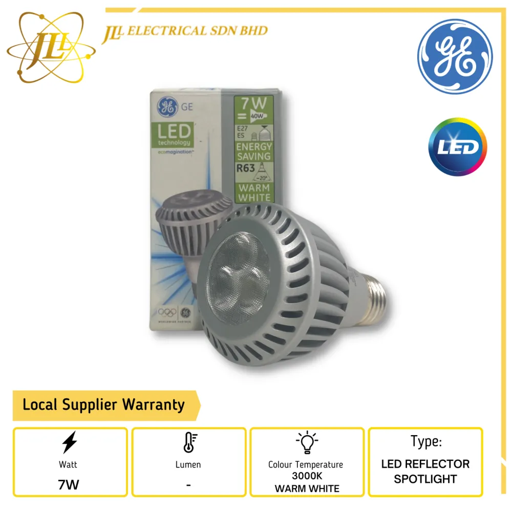GE 7W 220-240V E27 20D 2700K WARM WHITE R63 LED REFLECTOR SPOTLIGHT GE ...