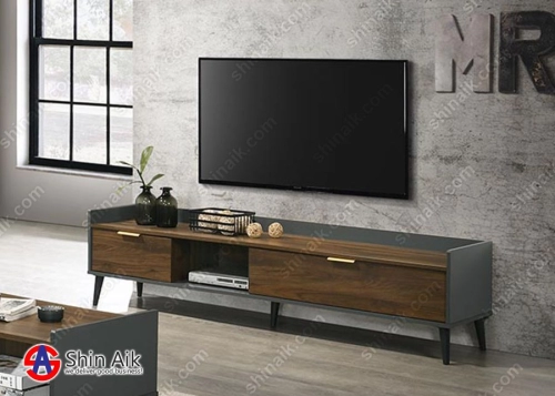 TV63115(KD) (6'ft) Grey & Walnut Two-Tone Mid-Century TV Cabinet