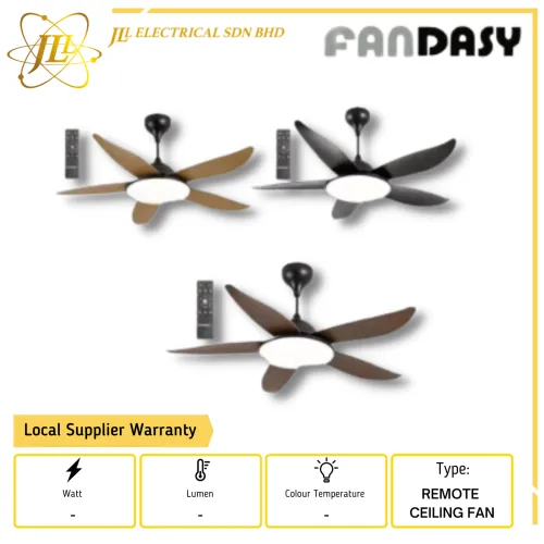 FANDASY FD-5611DCF 56'' 5 BLADES REMOTE CEILING FAN [BLACK/DARK WOOD/PINE WOOD]