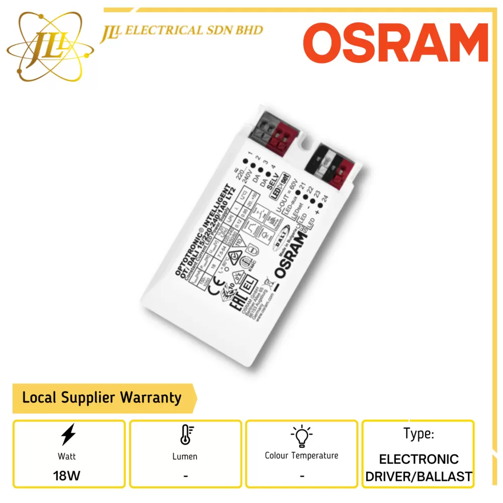 OSRAM OPTOTRONIC OTI DALI 15/220-240/1A0 NFC 18W DIMMABLE LED ELECTRONIC  DRIVER/BALLAST Kuala Lumpur (KL), Selangor, Malaysia Supplier, Supply,  Supplies, Distributor | JLL Electrical Sdn Bhd