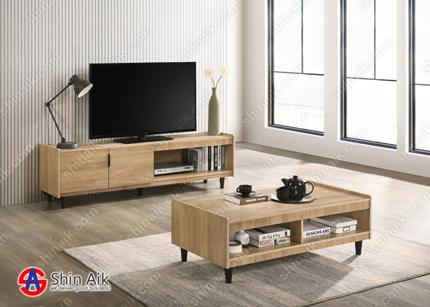 TV63027(KD) (6'ft) Natural Oak Modern Contemporary TV Cabinet