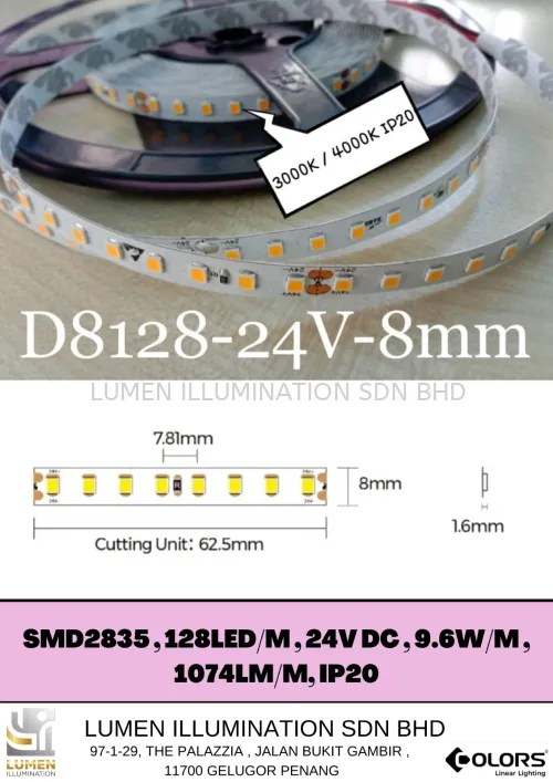 D8128-24V-8mm LED STRIP - 24VDC IP20