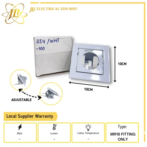 JLUX 334 SPOTLIGHT FOR MR16 GU10 10CM FITTING ONLY [CUTOUT HOLE 8.1CM X 8.1CM] (ADJUSTABLE)