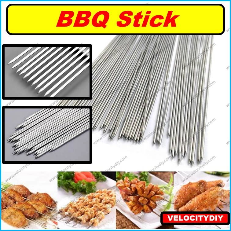 （烧烤白钢签）12" Stainless Steel Reusable BBQ Sticks Babecue Stick For Grilling