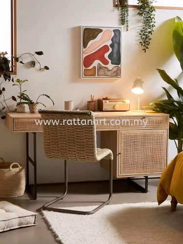 WOODEN RATTAN STUDY TABLE