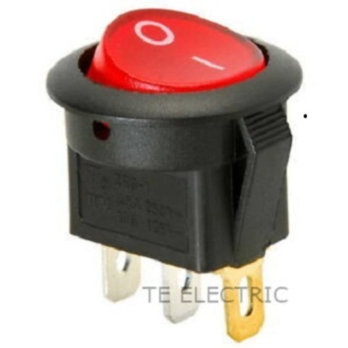 3T DC / AC ROUND ROCKER SWITCH WITH RED ILLUMINATION (RED)